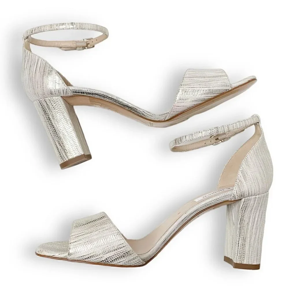 L. K. Bennett Helena Lizard-Effect Metallic Sandals Cre-Metallic Cream Size 37